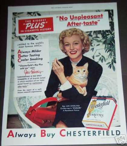 Vintage Chesterfield cigarette ad featuring a celebrity endorser